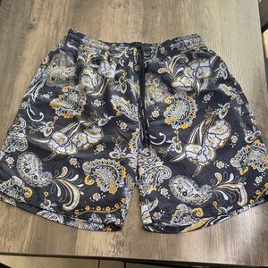 Saltaire Men's Paisley Swim Trunks - Black and Yellow